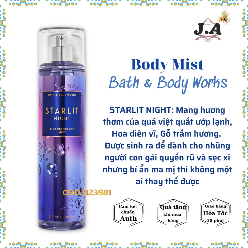 (BODY MIST) Xịt toàn thân BATH &amp; BODY WORKS Full size 236ml, chính hãng nhập từ Mỹ (J.A Shop)