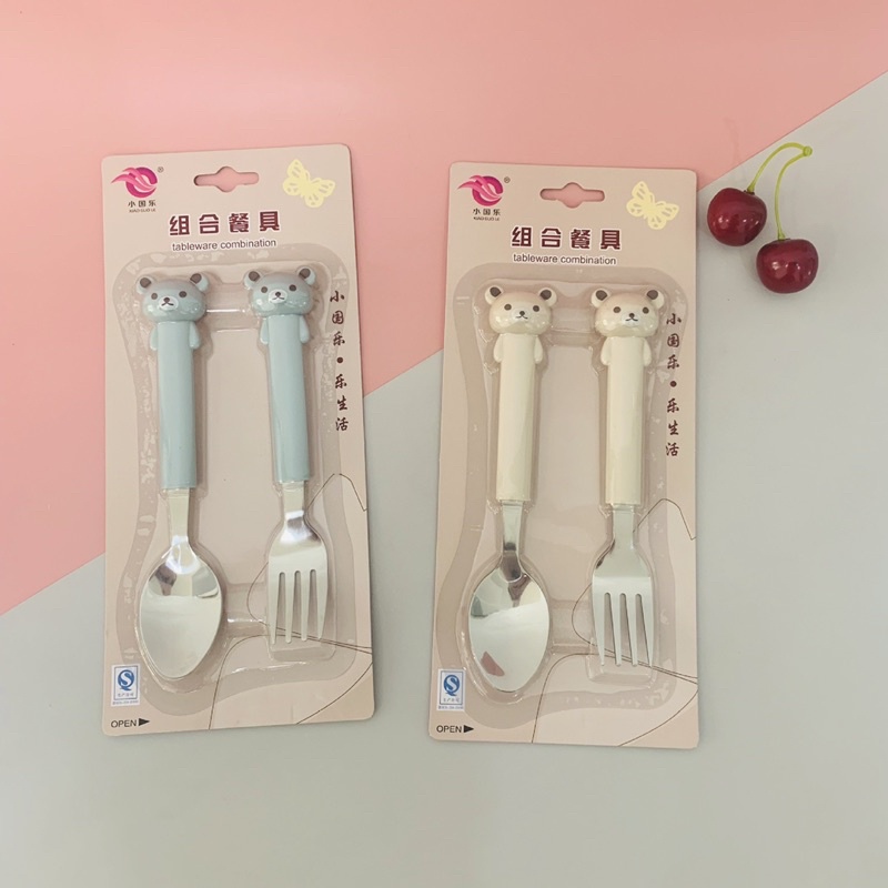 Set 2 chiếc Thìa rĩa | Bộ muỗng nĩa cho bé hàng nhập khẩu cao cấp an toàn khi sử dụng