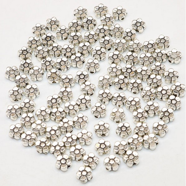Bộ 50 hạt bạc hình hoa 5mm dùng làm trang sức