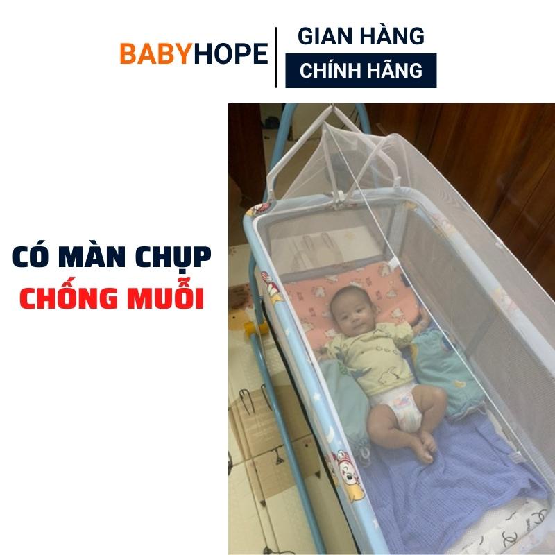 Nôi điện cho bé BABYHOPE , Nôi đưa điện tự động ru ngủ 2 in 1 tặng màn,võng