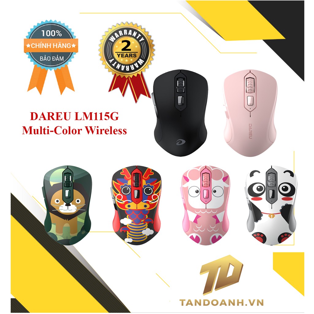 [Mã SKAMCLU9 giảm 10% đơn 100K] Chuột không dây Dareu LM115G (Đen/Hồng/Hình thú ngộ nghĩnh)