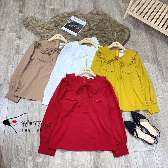 Áo sơmi túi hộp cổ bẻ siêu xinh