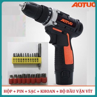 Máy khoan cầm tay bắt vít Aotuo 12V có đảo chiều - tặng kèm 20 mũi vít