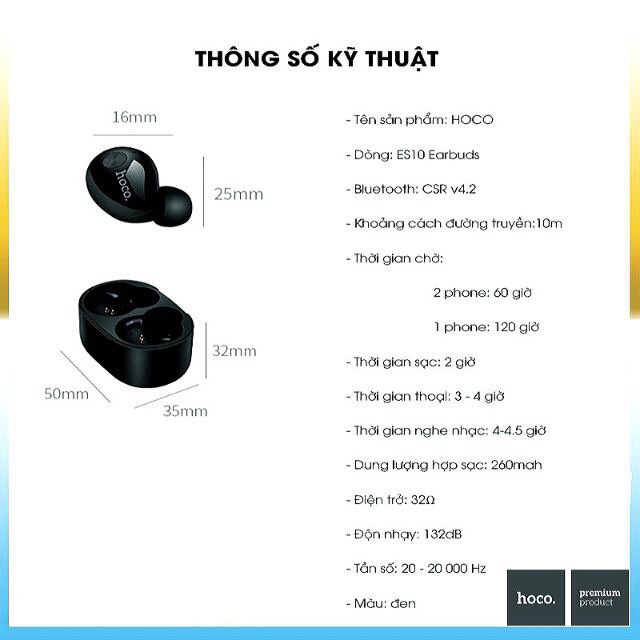 Tai Nghe Bluetooth Cao Cấp ES10 - Chính Hãng 2 tai mini kèm dock sạc k dây