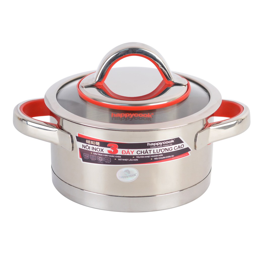 Nồi Inox Cao Cấp 3 Đáy Nắp Kiếng Happy Cook Aries Plus 24cm HC-24ARP