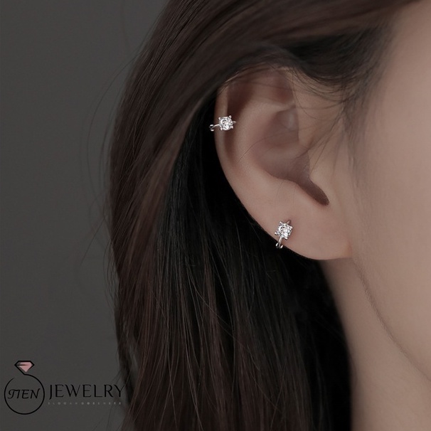 Khuyên tai bạc 925 nữ đính đá sang trọng Hàn Quốc, bông tai bạc nữ phụ kiện thời trang - Tien Jewelry