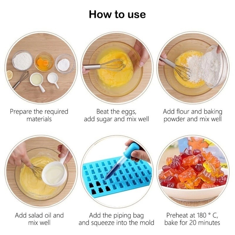 Khuôn Silicone 50 Ngăn Tạo Hình Gấu Gummy/Gấu Trang Trí Bánh