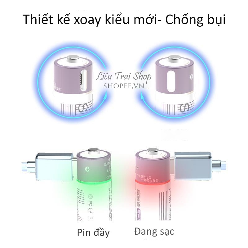 Pin sạc AA (hộp 2 viên) số 5 lithium pin sạc USB 1.5v pin mic hát karaoke đồ chơi trẻ em.