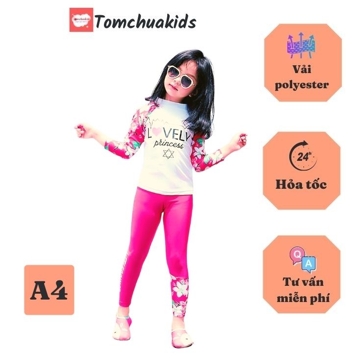 Đồ bơi cho bé gái dài tay từ 10-39kg - chất vải polyester - Tomchuakids