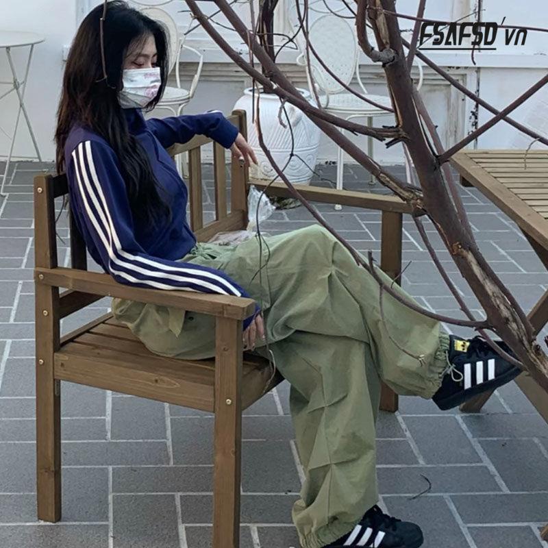 Áo Khoác Thể Thao Tay Dài Có Khóa Kéo Phong Cách Hàn Quốc Thời Trang Cho Nữ