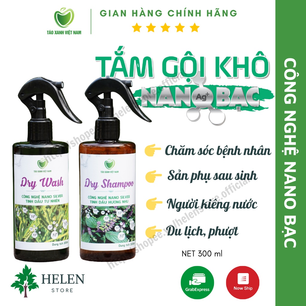 Tắm gội khô nano bạc cho người bệnh, phụ nữ sau sinh- Dry Shampoo &amp; Dry Wash Táo Xanh Việt Nam - Helen Store