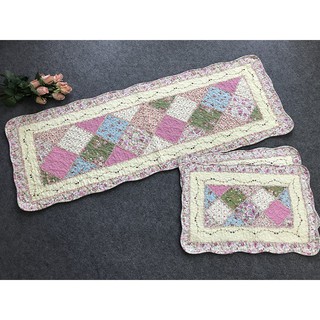 THẢM SET 3 - Caro xéo viền trắng hồng