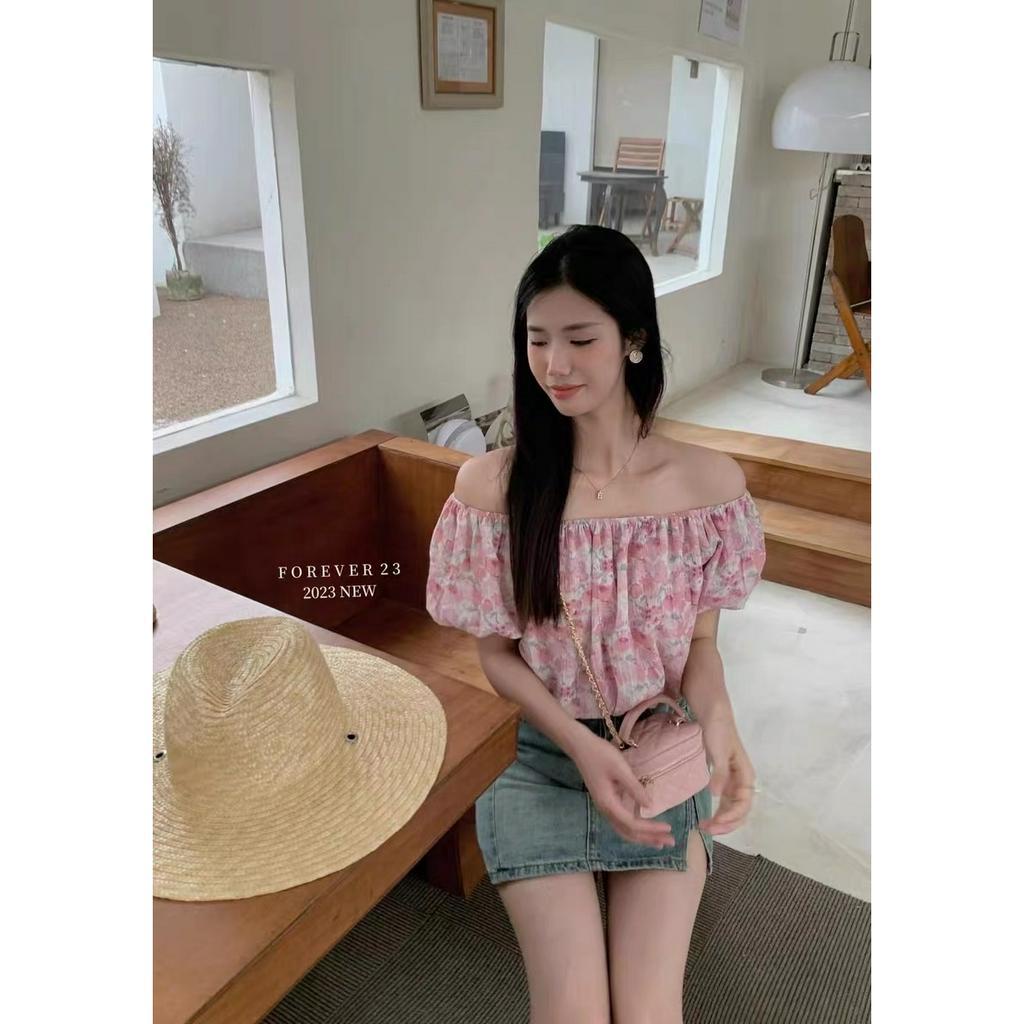 Áo Voan Hoa Trễ Vai Tay Bồng - Áo Trễ Vai Hoa Bánh Bèo Tay Bồng Thời Trang Nữ Hè