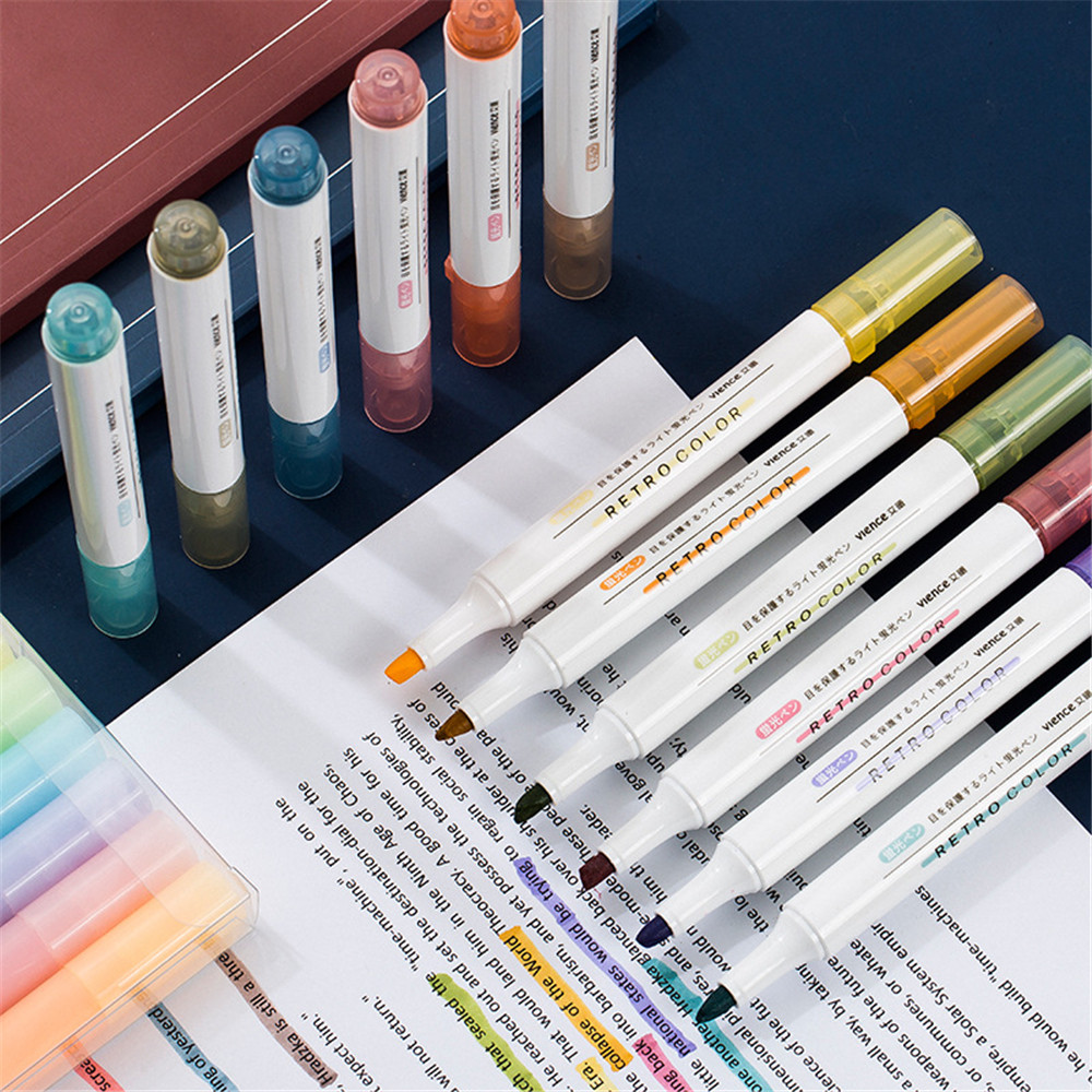 Cod Qipin 6pcs Macaron Double-ended Highlighter Drawing Color Marker Pen Set Stationery School Supplies