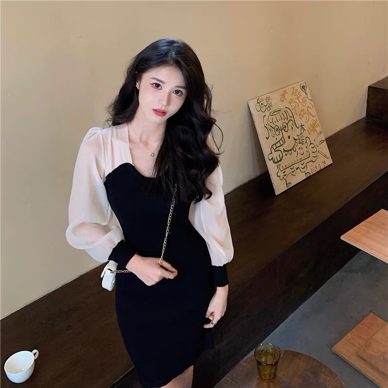 Váy Len Body Tay Phối Voan Siêu Xinh Có Ảnh Thật Kèm Video | BigBuy360 - bigbuy360.vn