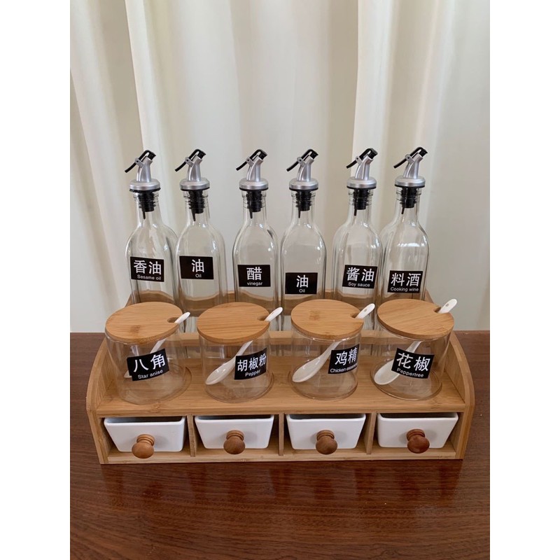 ( có sẵn )Bộ đồ đựng gia vị thuỷ tinh + sứ trắng phong cách hiện đại | BigBuy360 - bigbuy360.vn