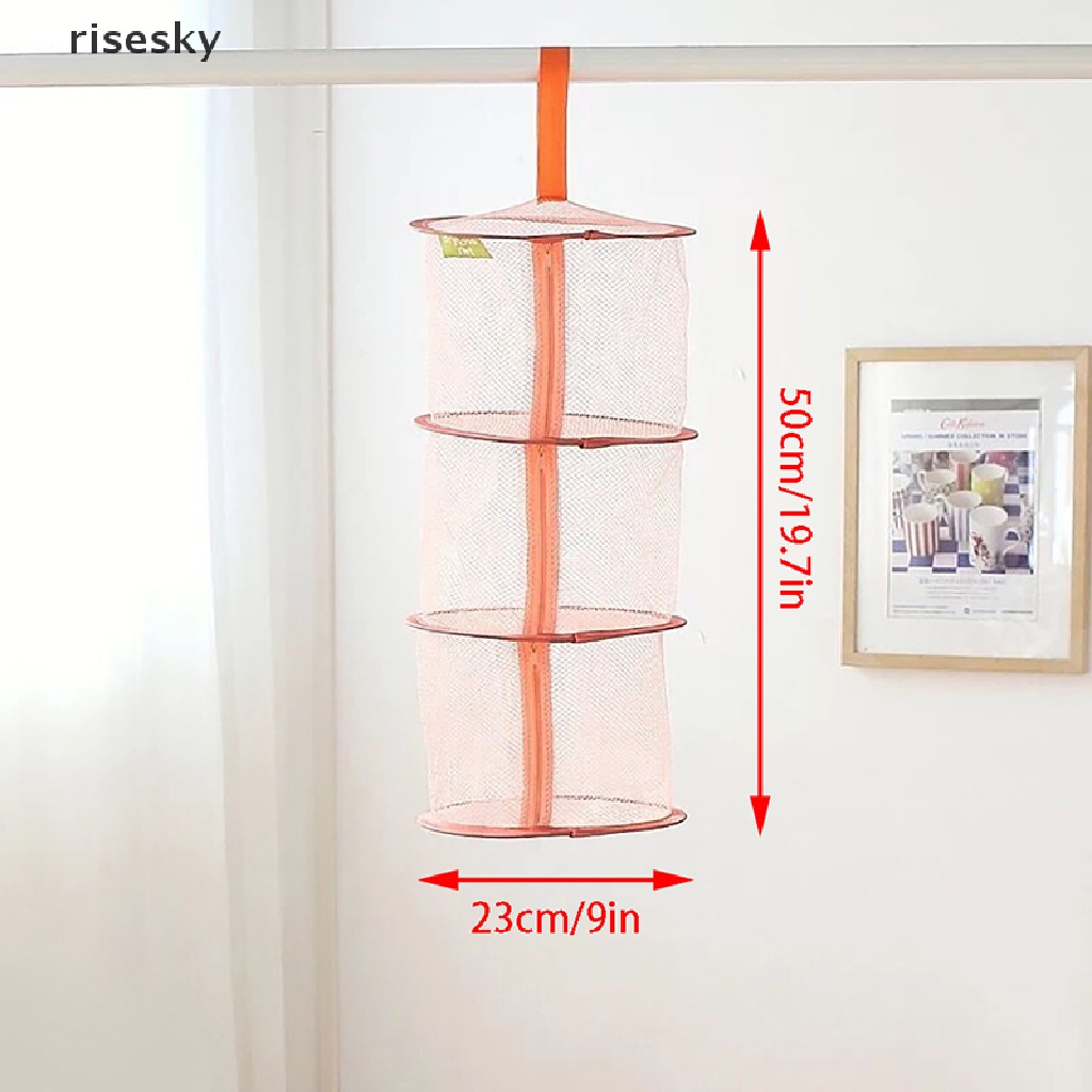 [risesky] Giỏ Lưới Treo 3 Tầng Có Khóa Kéo Dùng Để Phơi Đồ ♨Trên đó