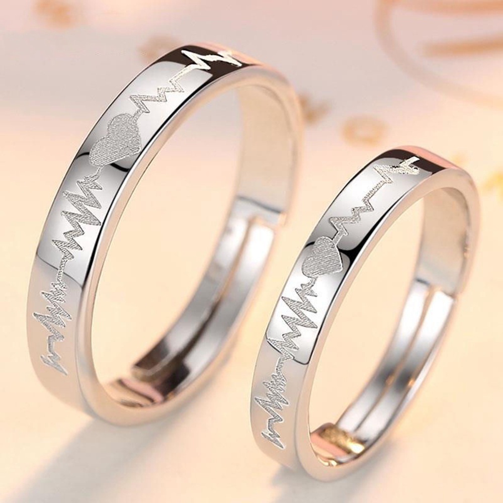 Bộ 2 Nhẫn Đeo Tay Thiết Kế Hở Hình Điện Tâm Đồ Phong Cách Hàn Quốc Cho Nam Và Nữ