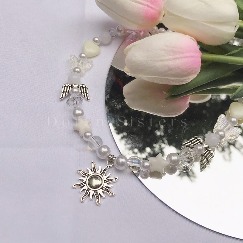 ☀️Dây chuyền, vòng cổ kết hợp các charm tone trắng và hologram mặt dây chuyền mặt trời hợp kim ☀️