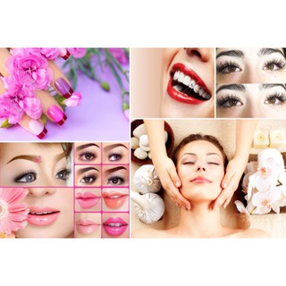 Tranh dán tường 3D - Spa nối mi - Vải lụa phủ kim tuyến (kích thước theo yêu cầu)