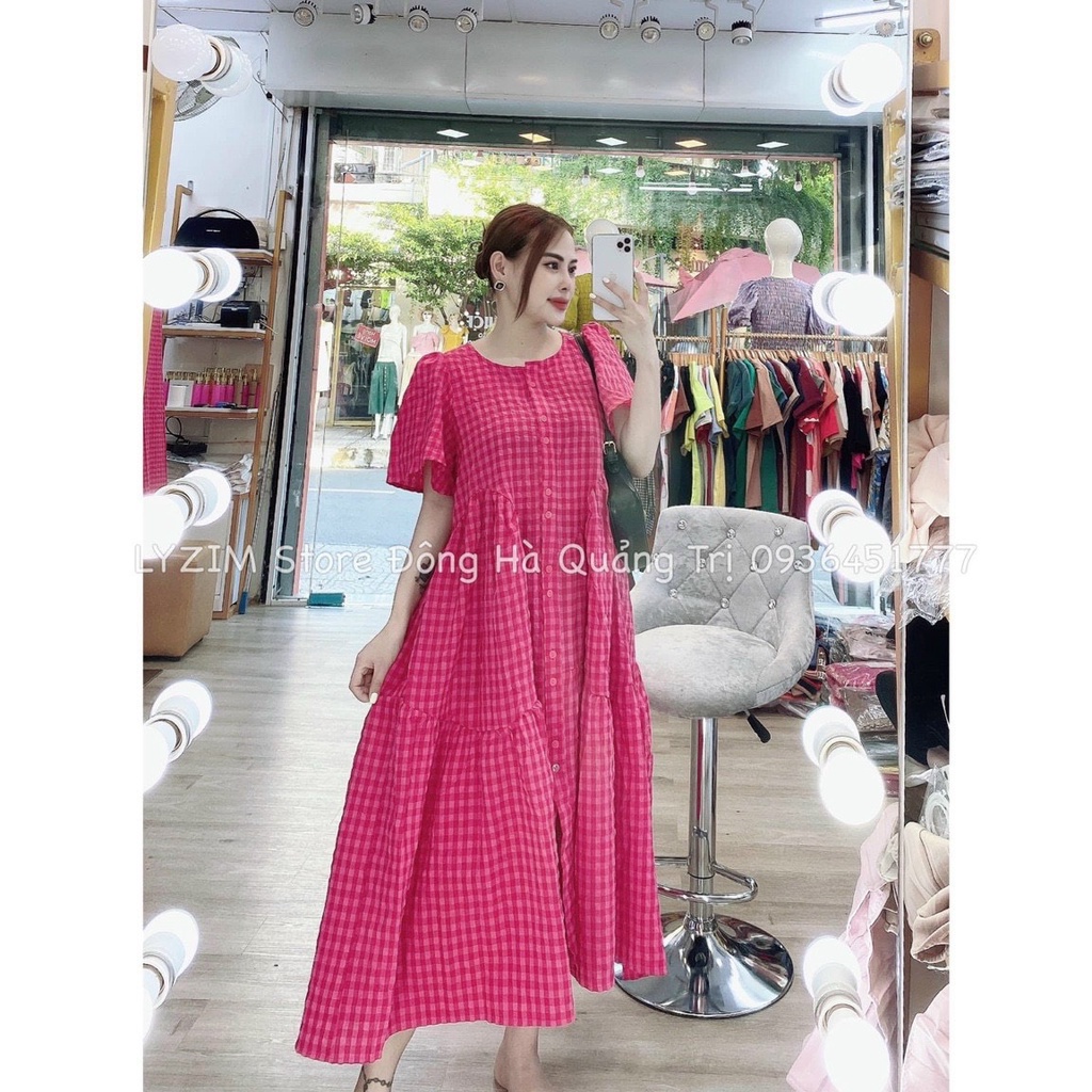 Đầm babbydoll tay phồng chất sơ mi đũi, váy nữ dịu dàng nữ tính Hàn Quốc
