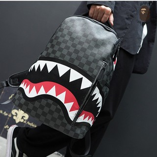 [ODER+FREESHIP] Balo Spray Ground phong cách Bape Shark màu đen, chất liệu da Cao cấp Bape VN