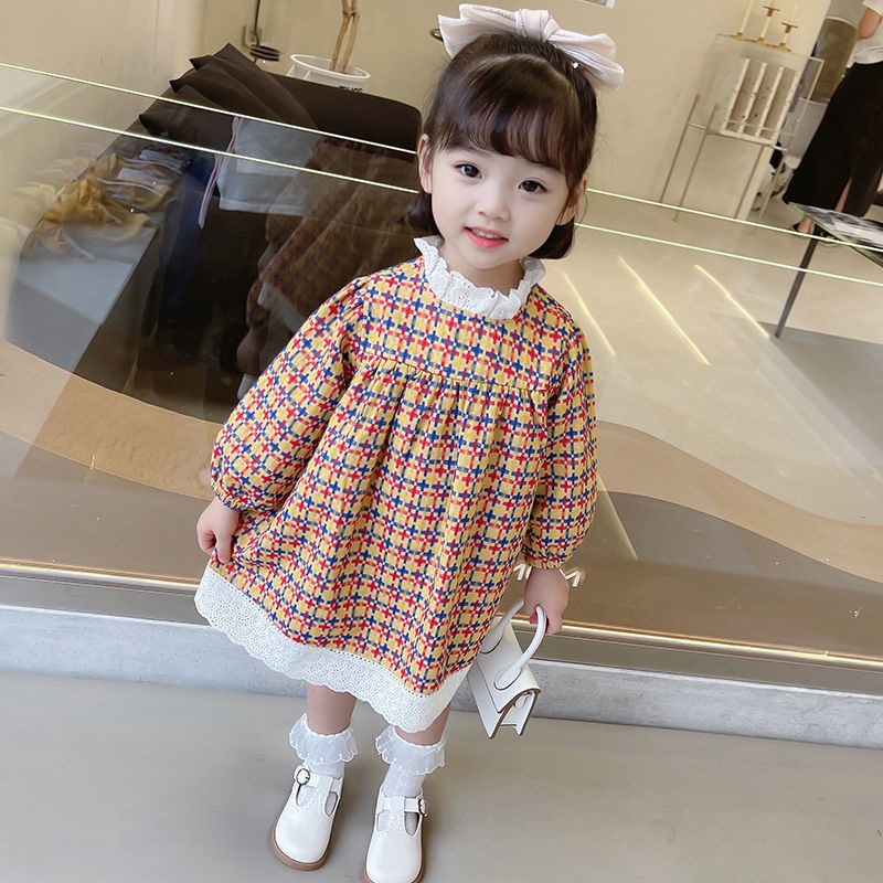 Đầm công chúa cổ ren màu sắc retro xinh xắn cho bé gái