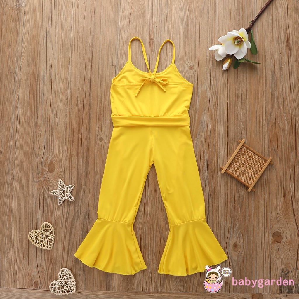 Jumpsuit Cotton Sát Nách Màu Vàng Cho Bé Gái
