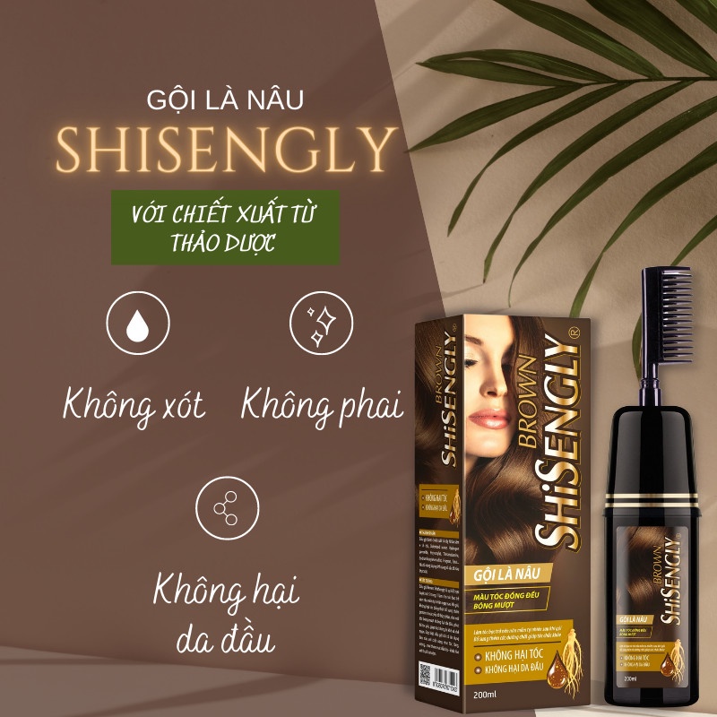 Dầu Gội Phủ Nâu Cao Cấp SHISENGLY Làm Nâu Tóc &amp; Giảm Rụng Tóc - Hàng Chính Hãng - 200ML