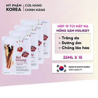 Hộp 10 Túi Mặt nạ giấy dưỡng da Hồng Sâm trẻ hóa làn da & cấp ẩm Holikey Hàn Quốc 25mlx10 giúp da mềm mại trắng sáng hơn