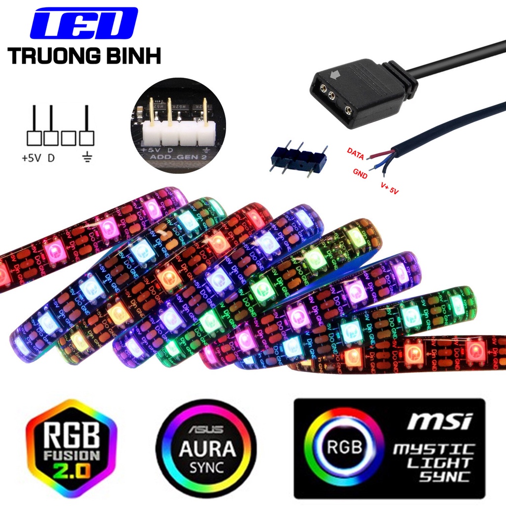ĐẦU NỐI ARGB 5V 3PIN CHO MÁY TÍNH PC KẾT NỐI LED FULL MÀU WS2812B VỚI CỔNG AURA