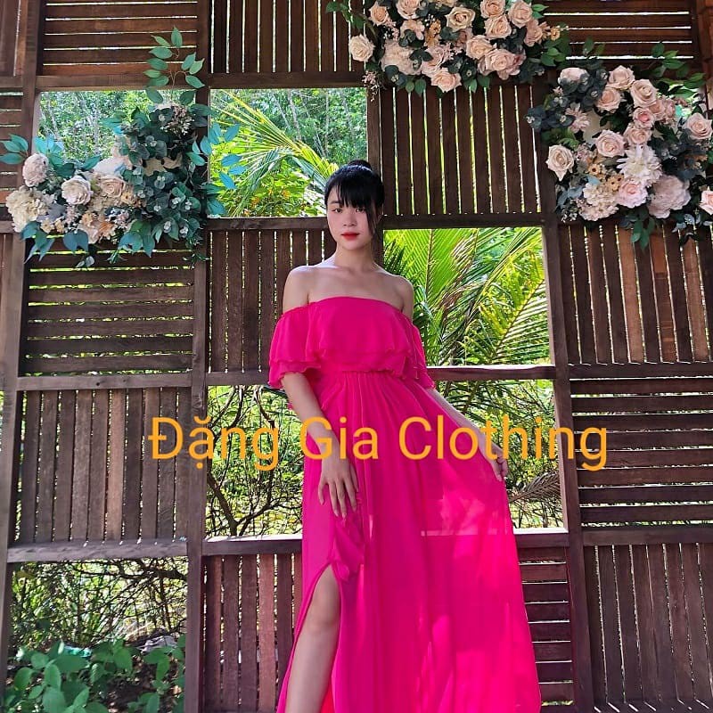 Đầm dự tiệc xẻ tà, đầm maxi bèo vai, đầm đi biển giá rẻ, đầm maxi xẻ tà, đầm dự tiệc sang trọng DG4377