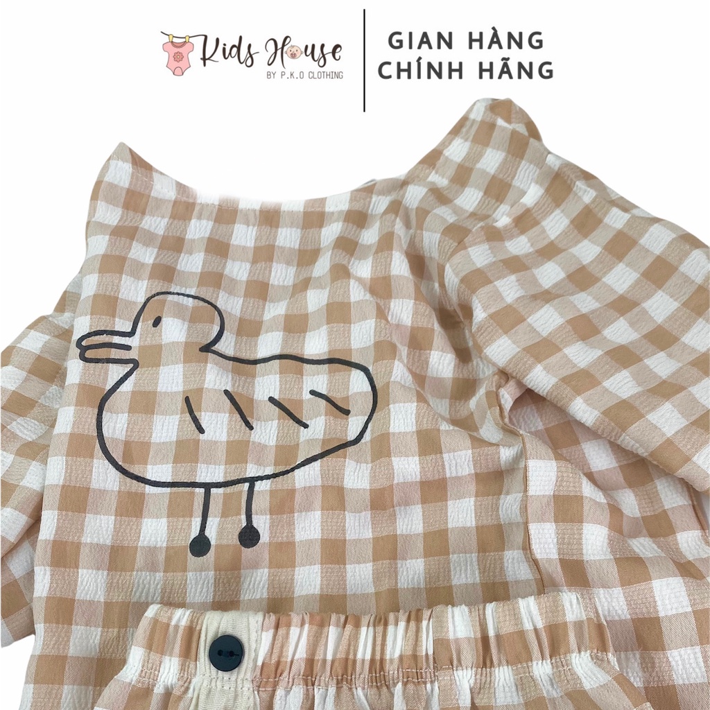 Bộ xô muslin và đũi kẻ dài tay thu đông thời trang cho bé