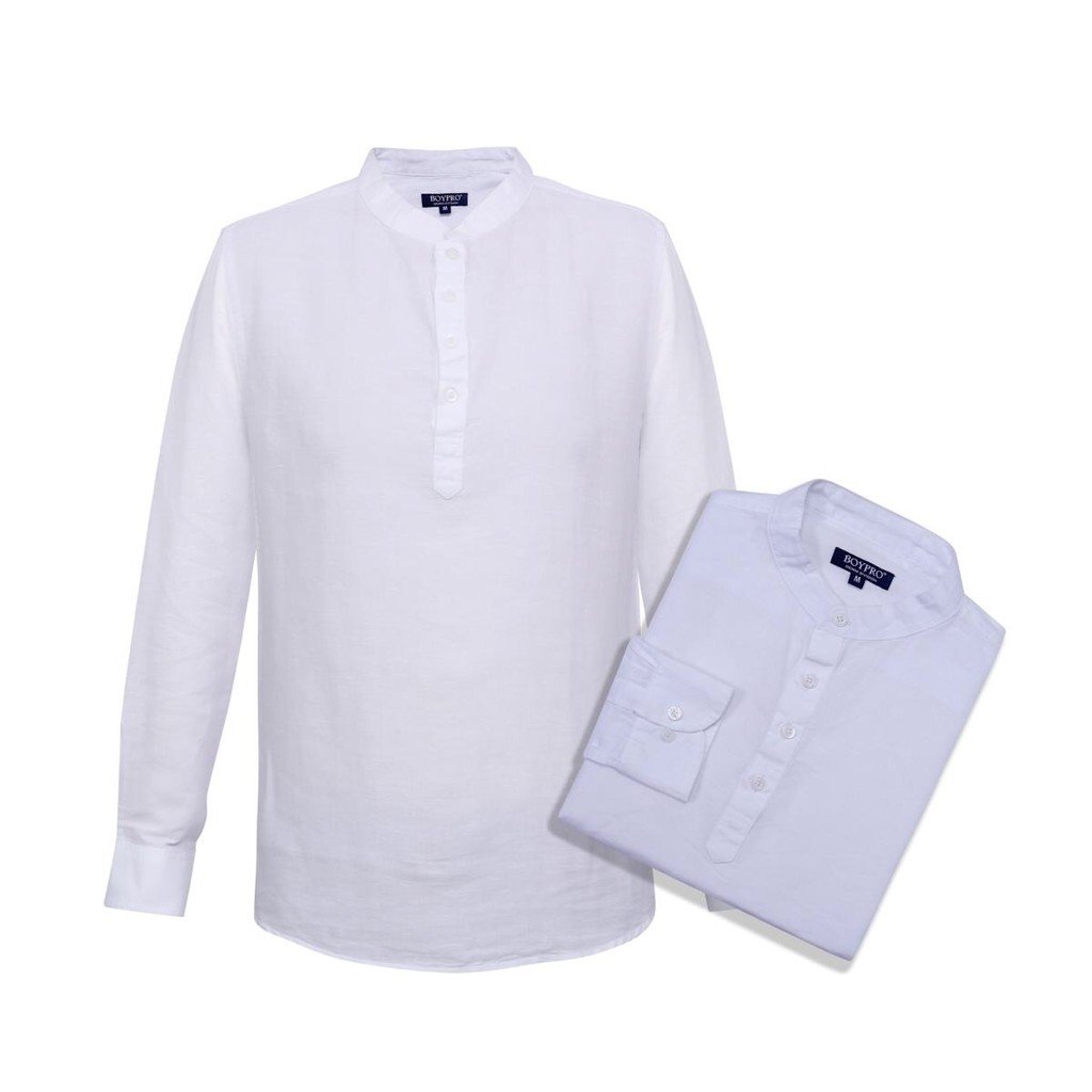 Áo Linen Cổ tròn Xẻ trụ Tay dài Màu trắng LN002