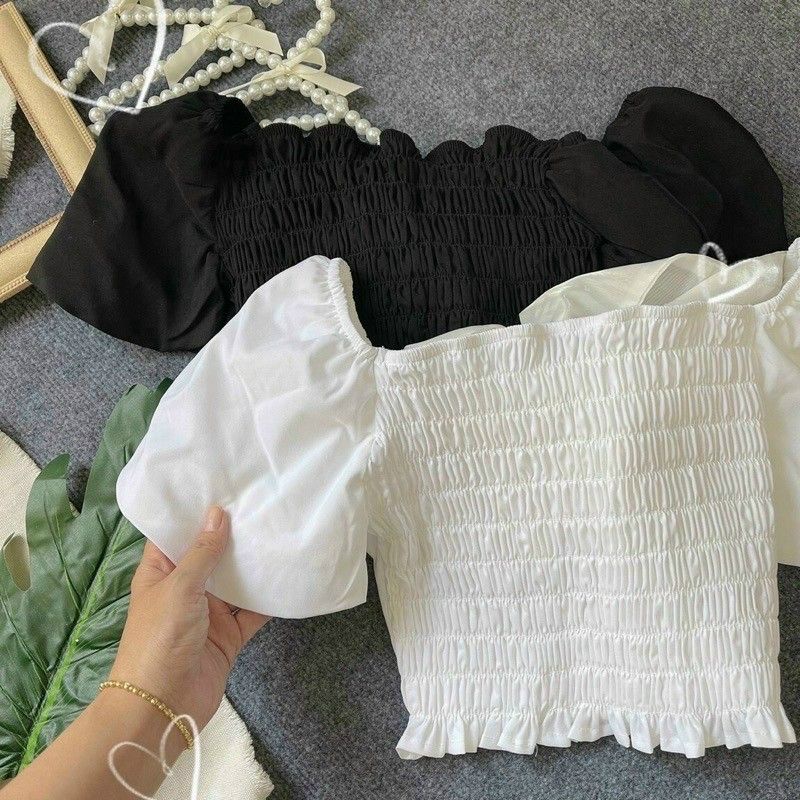 Áo sơ mi ngắn tay phồng đính nơ to (A15&amp;PC)