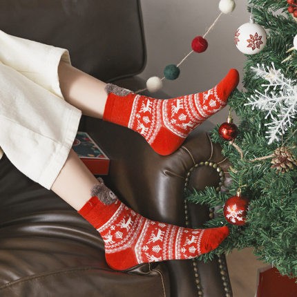 (Quà tặng Noel/ Giáng sinh) Set 2, 4 đôi tất len 3 chiều cao cổ đến mắt cá chân dày dặn gam màu ấm áp