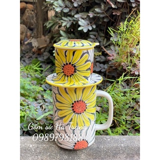 Phin cafe gốm sứ Bát Tràng cao cấp  Vẽ hoa hướng dương