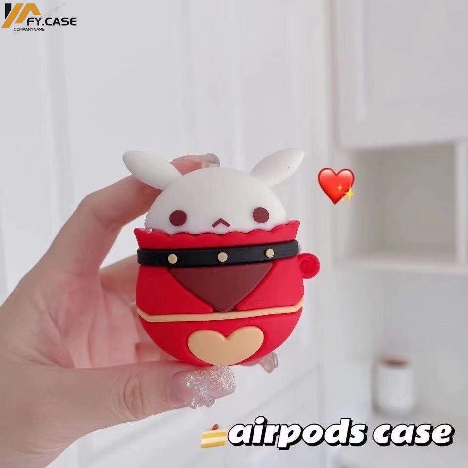 Vỏ Bảo Vệ Hộp Sạc Tai Nghe Airpod 1 2 3 Pro Bằng Silicone Hình Thỏ 3D Có Móc Ốp