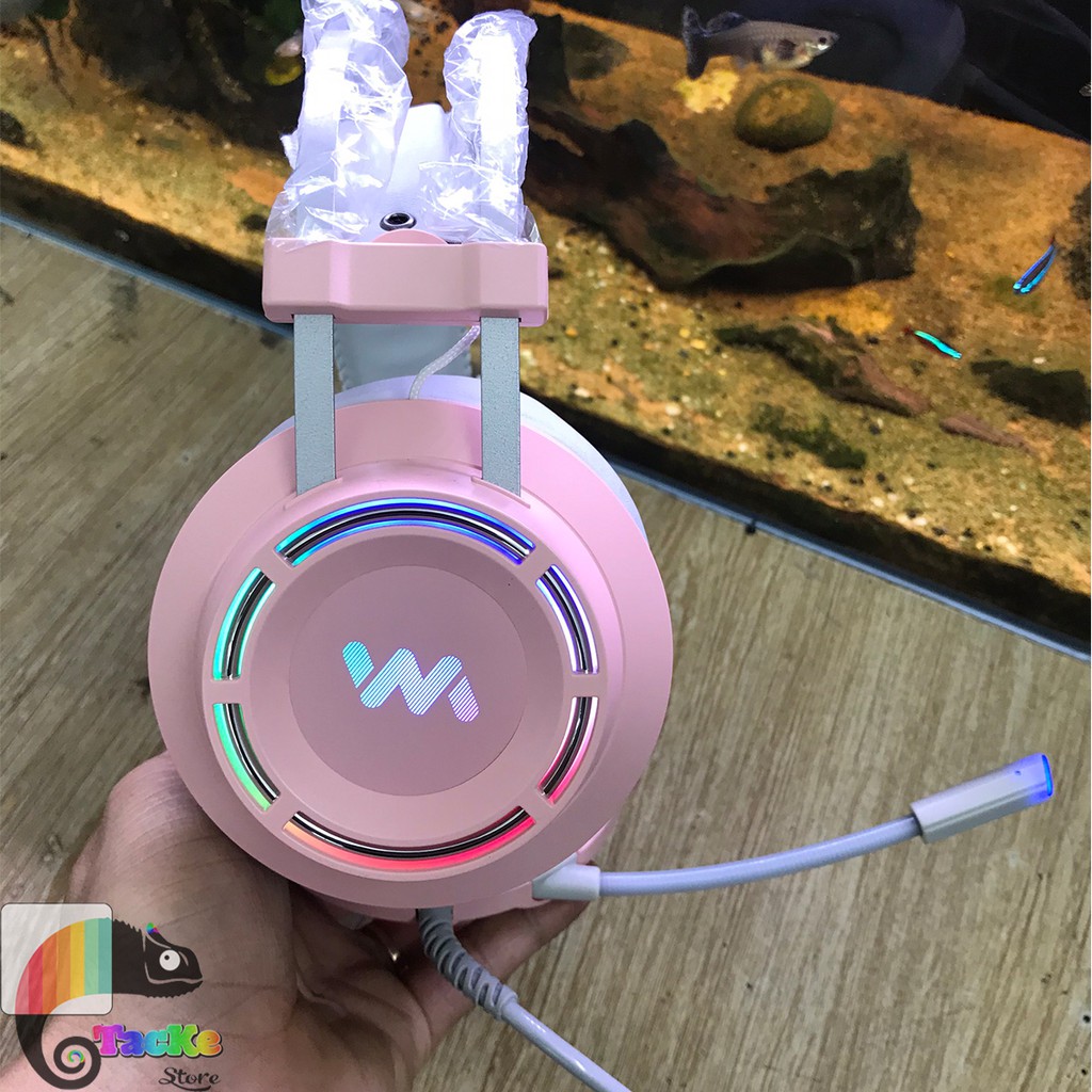 Tai nghe Game thủ màu Hồng có Mic WangMing 9800 USB 7.1 LEB I Gaming Headphone RGB LED 9800S Pink 7.1