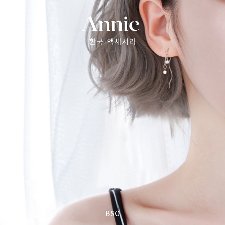 Bông tai hạt vuông bạc dạng thả cá tính ANNIE - B50