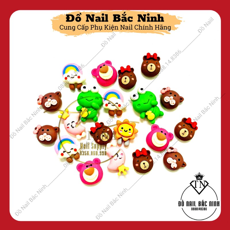 Set Charm Gấu Thạch, Charm Hoạt Hình Trang Trí Nail Mix Màu Dễ Thương