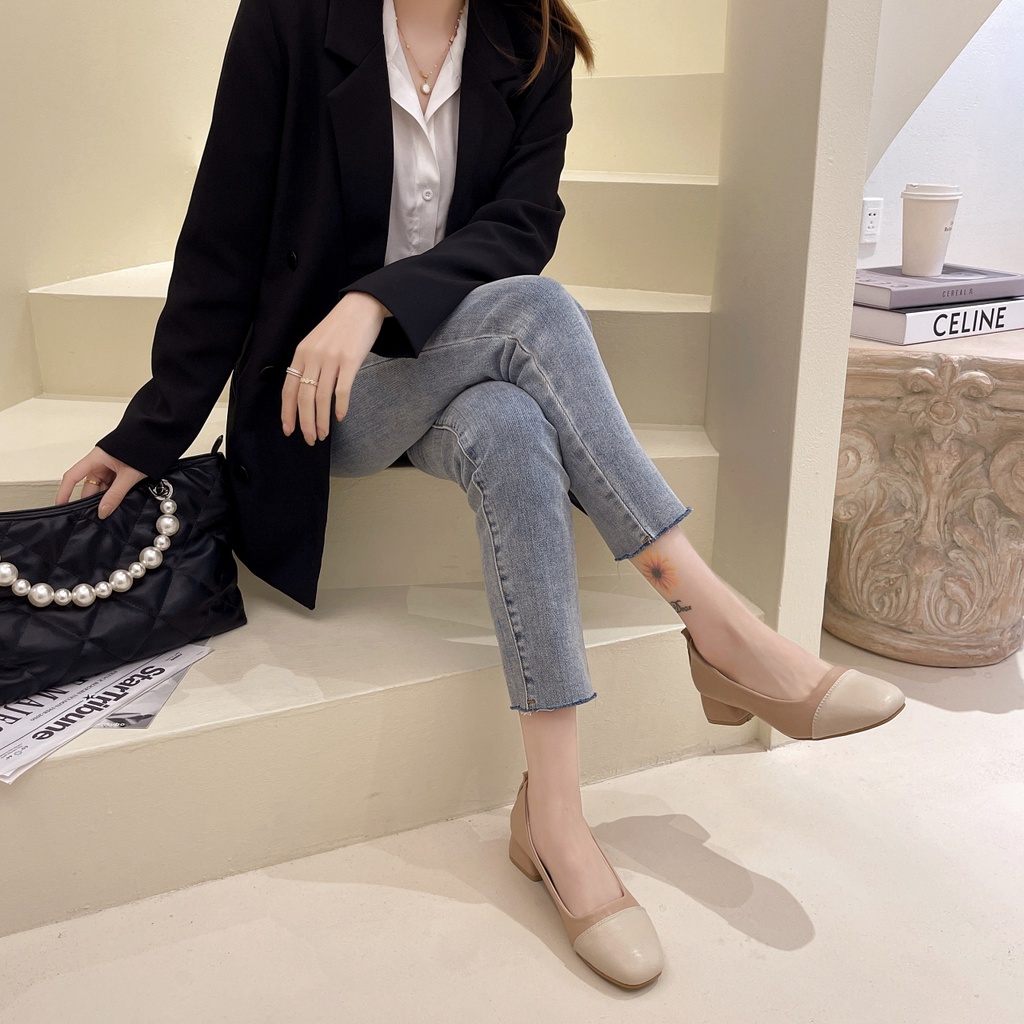 Giày Cao Gót Bằng Da Mũi Vuông Thời Trang Dành Cho Nữ
