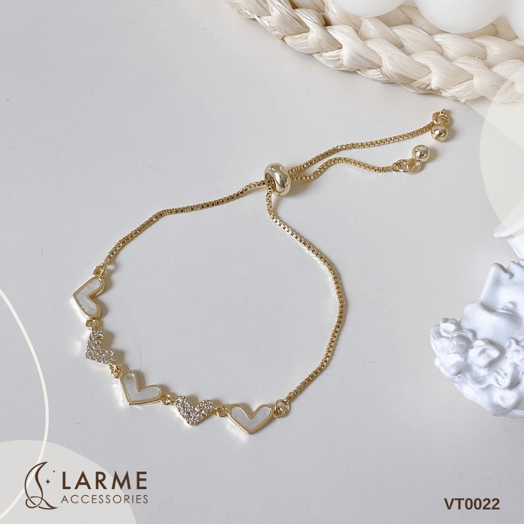 Vòng tay dây rút, lắc tay titan nữ không rỉ trái tim có đính mặt đá sang trọng Larme Accessories - VT0022