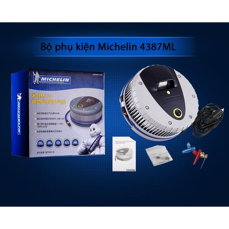 Máy bơm lốp oto xe hơi Michelin 4387ML + Bộ chuyển điện nhà 220V sang tẩu