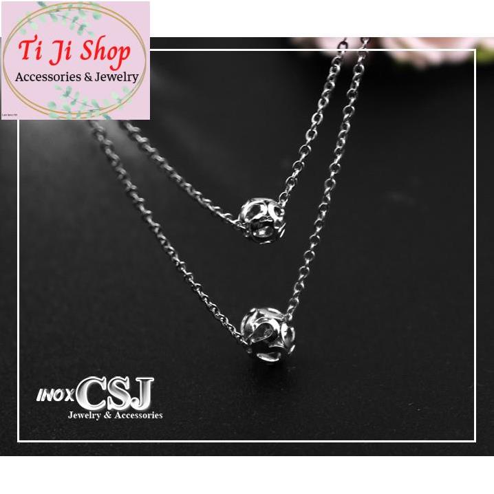 DÂY CHUYỀN INOX HAI TẦNG TRÁI CHÂU THỜI TRANG HÀN QUỐC - đẹp, không đen,