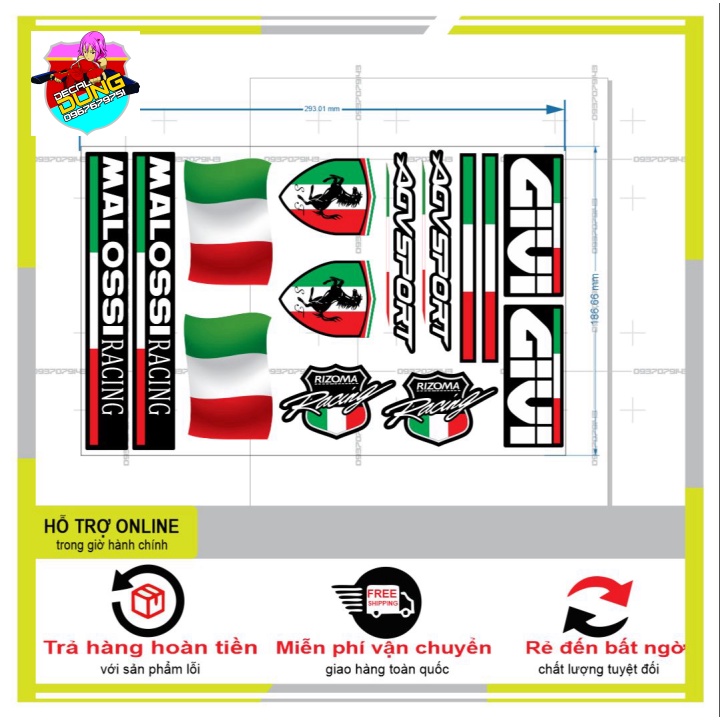 14 LOGO STICKER CỜ ITALI - DUNG DECAL