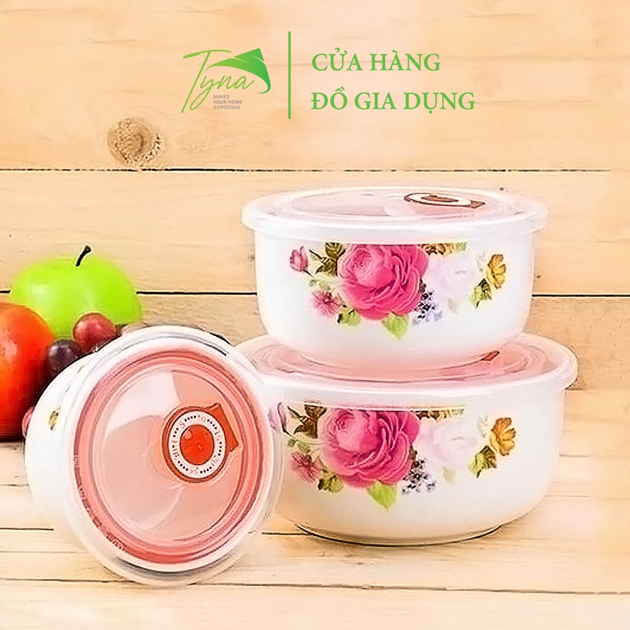 [Tyna shop] - Bộ thố sứ cao cấp kèm nắp hút chân không Cheng's (Dùng được với lò vi sóng)