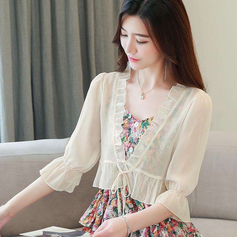 Áo Khoác Cardigan Vải Voan Mỏng Mặc Ngoài Áo Khoác Ngoài Màu Trắng Thời Trang Mùa Hè Cho Nữ [Meimei & Shop]