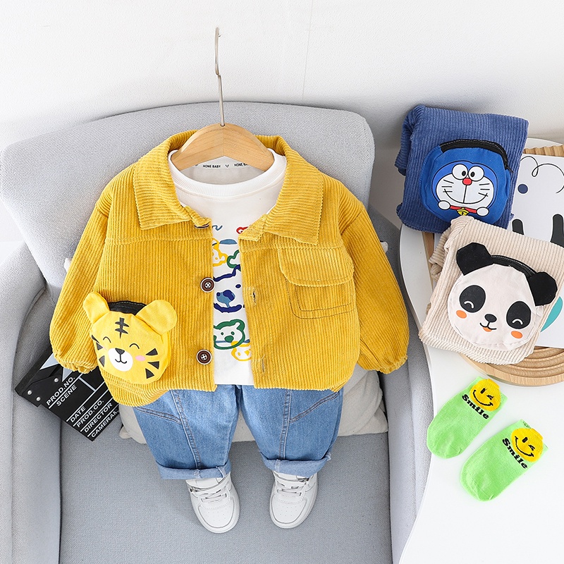 Set Áo Khoác Tay Dài + Quần Denim + Áo Khoác Họa Tiết Hoạt Hình Phong Cách Hàn Quốc Dễ Thương Cho Bé Trai / Gái 80-120cm