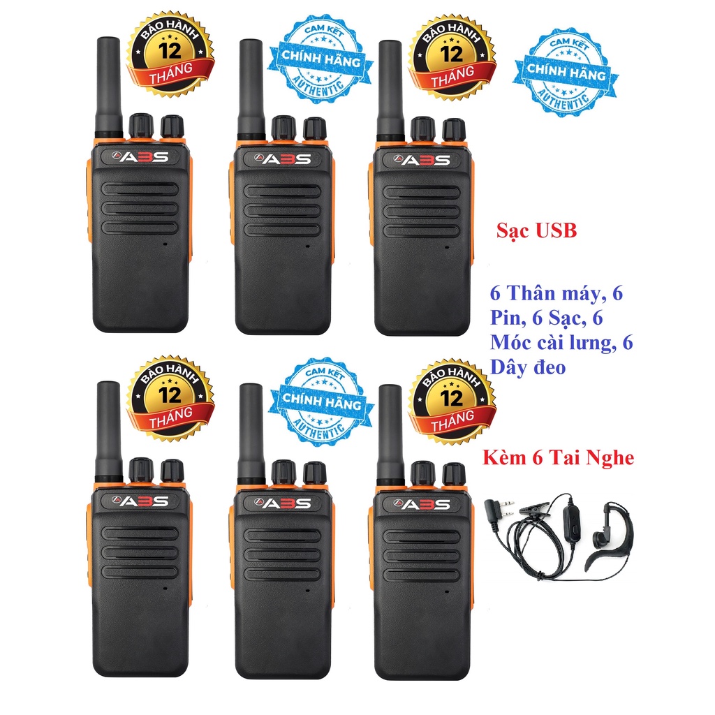 Bộ 6 Bộ đàm ABS GP900S(Loa chống bụi, Dung lượng pin cực lớn >12 tiếng, cự ly liên lạc xa, siêu bền)